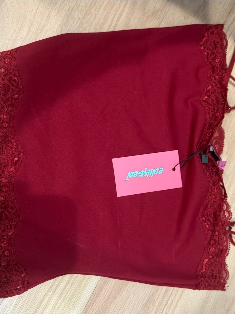 Edikted Burgundy Lace Trim Satin Cami Tank